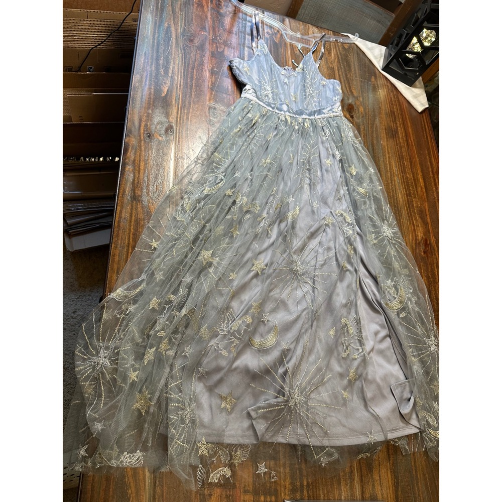 Stardust by The Oblong Box Shop Celestial Tulle Midi Dress Blue Silver Star Smal - Picture 10 of 13